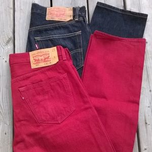 Red Pair Of Levi's 501 Jeans